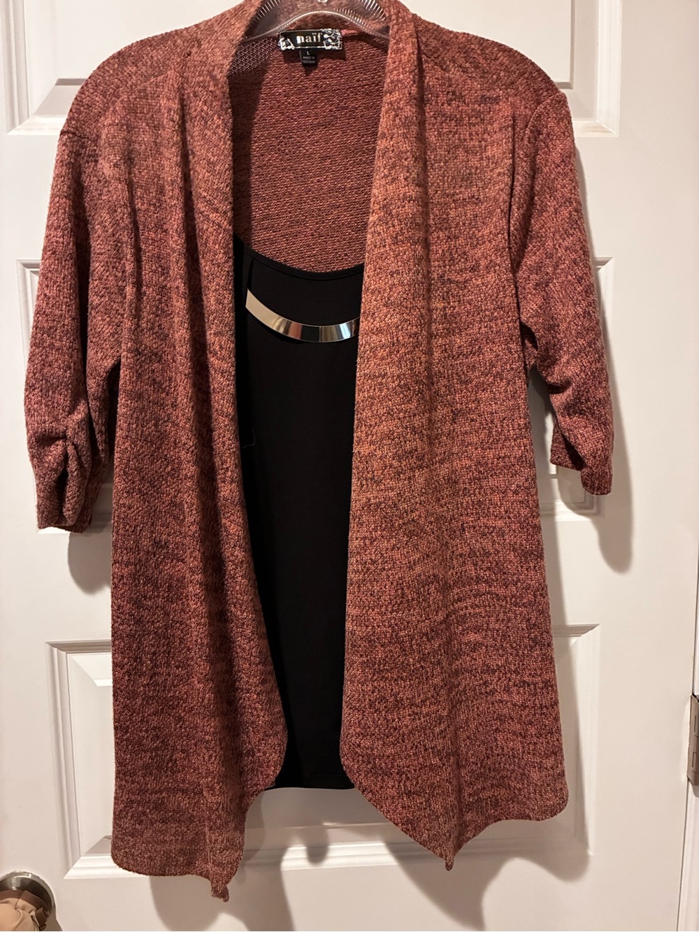 NAIF Rust Heather Open-Front Cardigan
